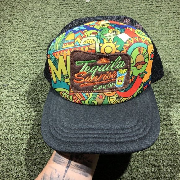 NEW Tequila Sunrise CANCUN Snapback Trucker Cap COLORFUL Banana Bay Travel Hat - Picture 1 of 9